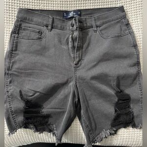 Hollister Gray Jean Shorts with Black Distressed Accents